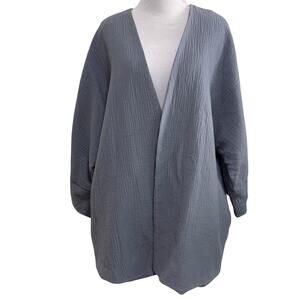 Eileen Fisher Textured Open Front Jacket 2X Gray Kimono Sleeve Minimalist Work
